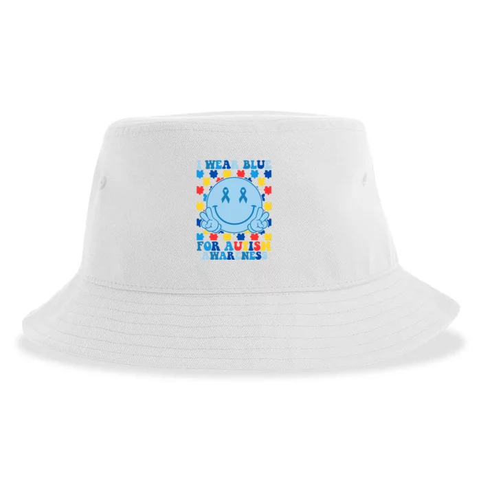 I Wear Blue For Autism Awareness Month Smile Peace Sustainable Bucket Hat