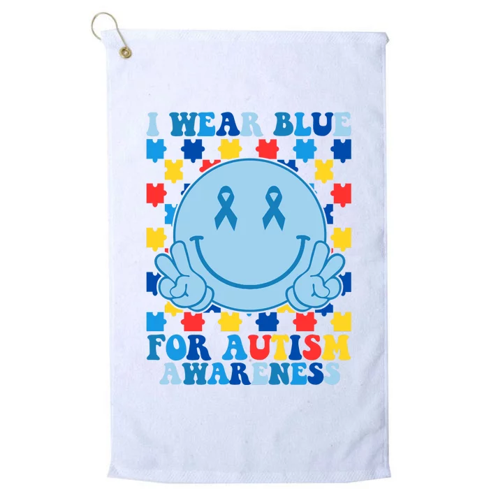 I Wear Blue For Autism Awareness Month Smile Peace Platinum Collection Golf Towel