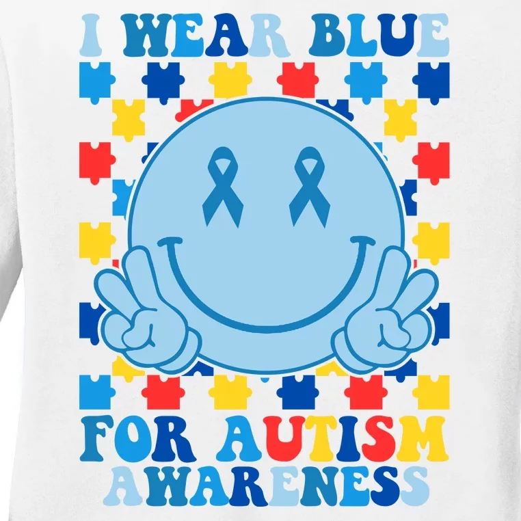 I Wear Blue For Autism Awareness Month Smile Peace Ladies Long Sleeve Shirt