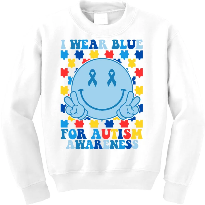 I Wear Blue For Autism Awareness Month Smile Peace Kids Sweatshirt