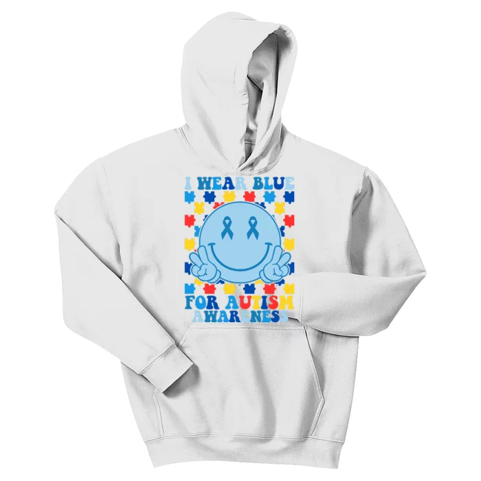 I Wear Blue For Autism Awareness Month Smile Peace Kids Hoodie