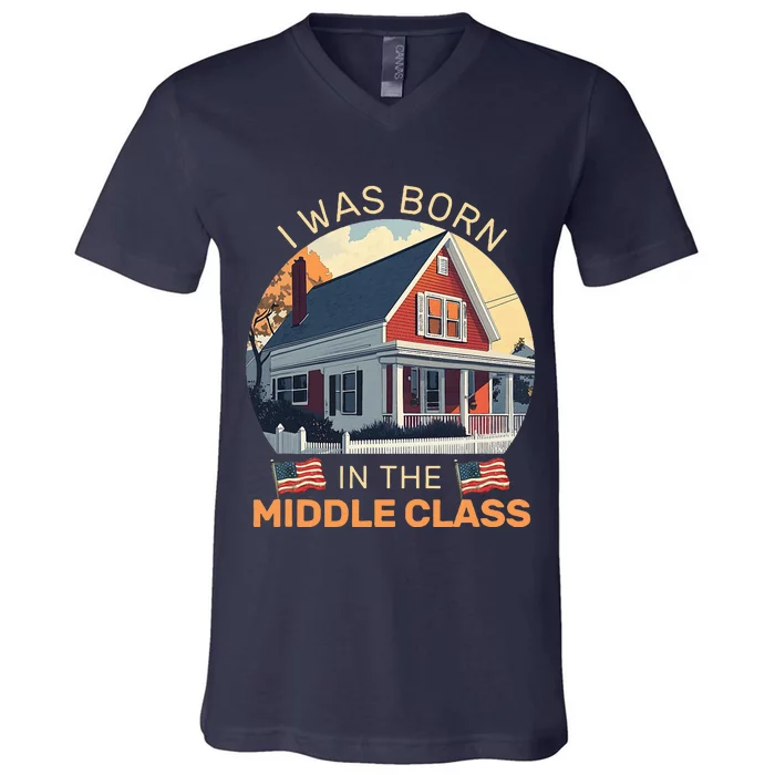 I Was Born In The Middle Class Trump 2024 American Flag V-Neck T-Shirt