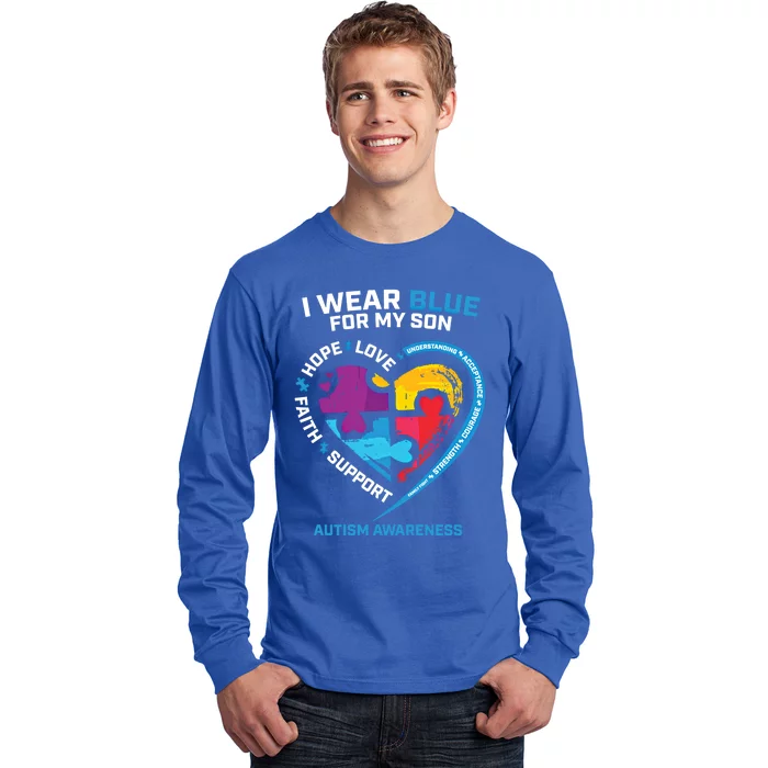 I Wear Blue For My Son Autism Awareness Products Mom Dad Gift Long Sleeve Shirt