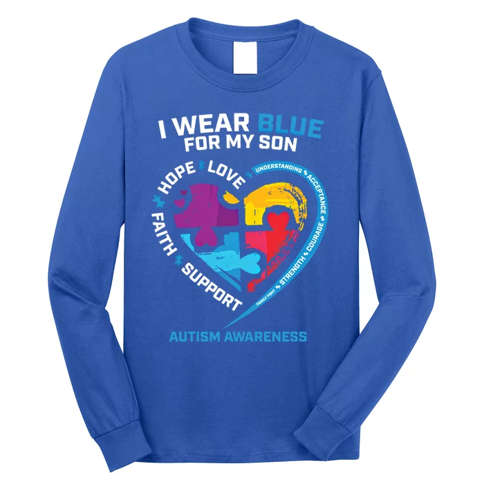 I Wear Blue For My Son Autism Awareness Products Mom Dad Gift Long Sleeve Shirt