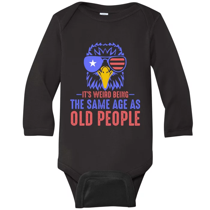 Its Weird Being The Same Age As Old People Funny Retro Baby Long Sleeve Bodysuit