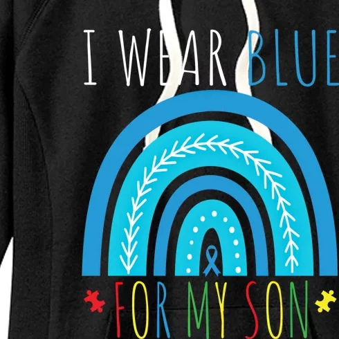 I Wear Blue For My Son Autism Awareness Rainbow Mom Dad Cute Gift Women's Fleece Hoodie