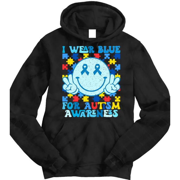 I Wear Blue For Autism Awareness Month Tie Dye Hoodie