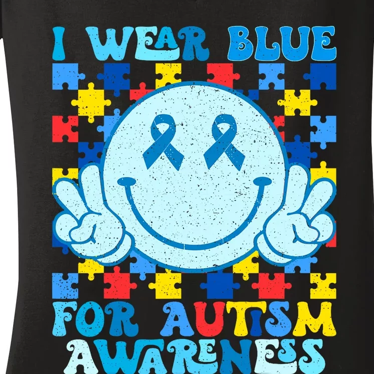 I Wear Blue For Autism Awareness Month Women's V-Neck T-Shirt