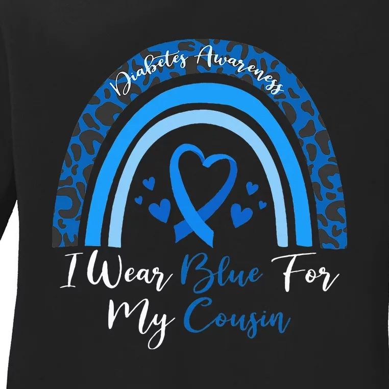 I Wear Blue For My Cousin Rainbow Leopard Diabetes Awareness Ladies Long Sleeve Shirt