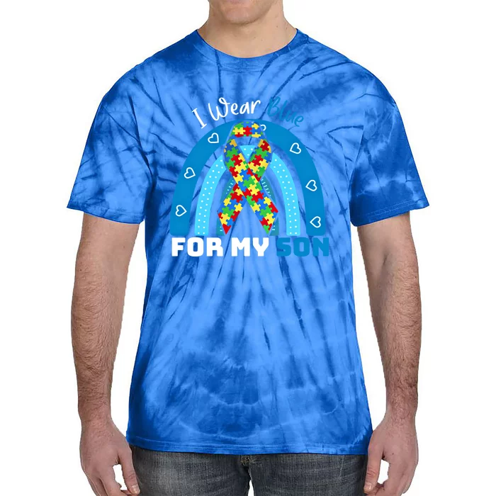 I Wear Blue For My Son Autism Awareness Rainbow Gift Tie-Dye T-Shirt