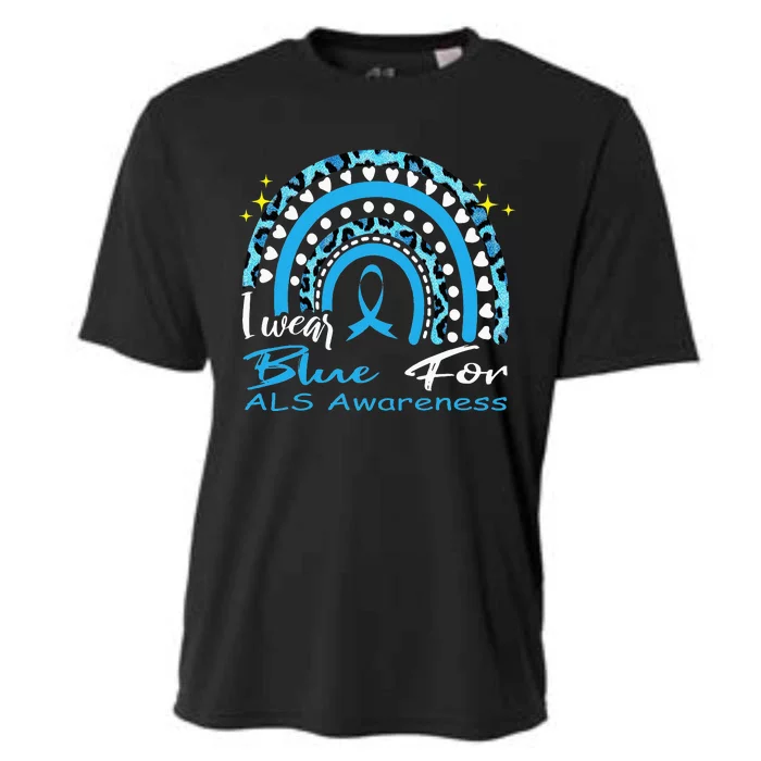 I wear blue for ALS awareness Rainbow, ALS Awareness Ribbon Cooling Performance Crew T-Shirt