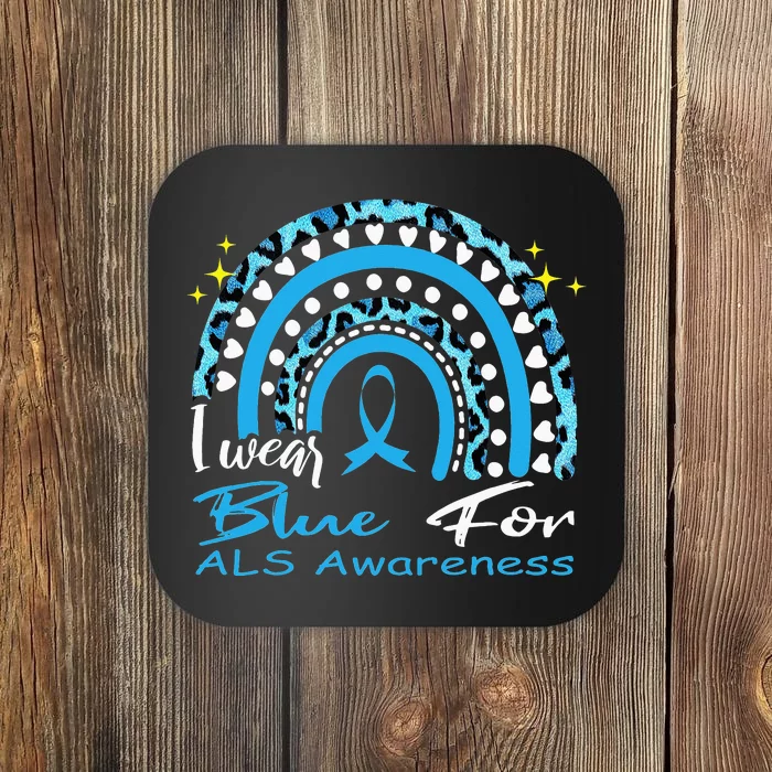 I wear blue for ALS awareness Rainbow, ALS Awareness Ribbon Coaster