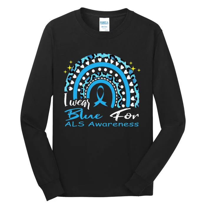 I wear blue for ALS awareness Rainbow, ALS Awareness Ribbon Tall Long Sleeve T-Shirt