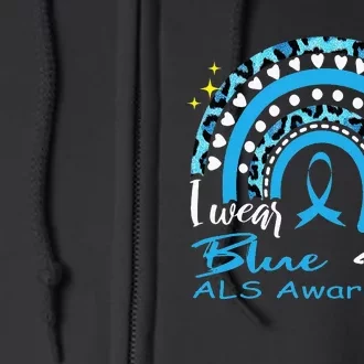 I wear blue for ALS awareness Rainbow, ALS Awareness Ribbon Full Zip Hoodie