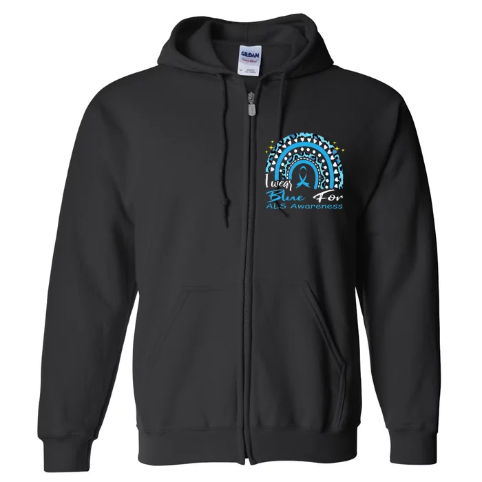 I wear blue for ALS awareness Rainbow, ALS Awareness Ribbon Full Zip Hoodie