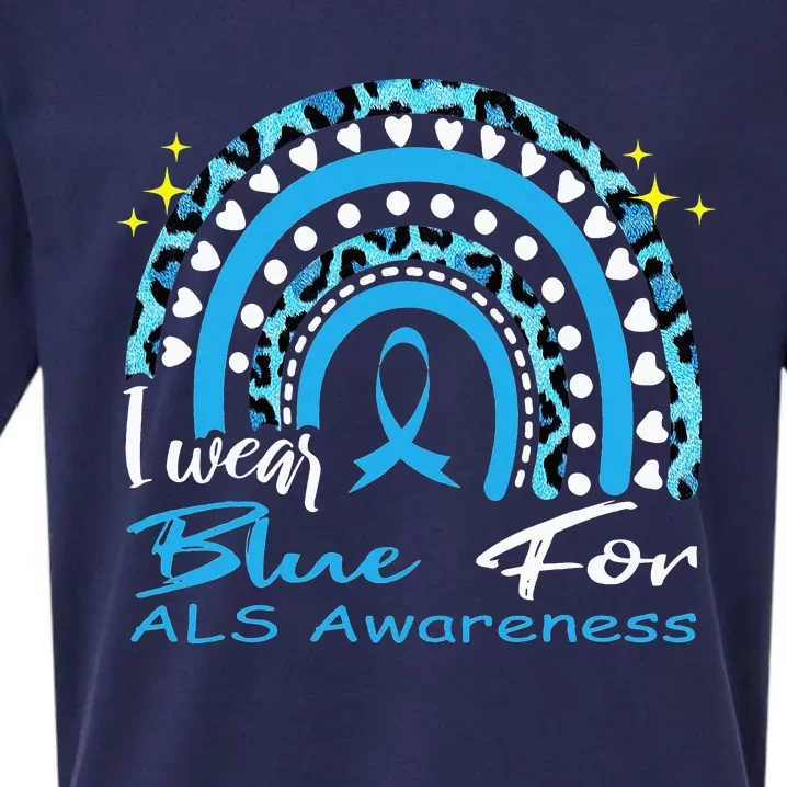 I wear blue for ALS awareness Rainbow, ALS Awareness Ribbon Sueded Cloud Jersey T-Shirt