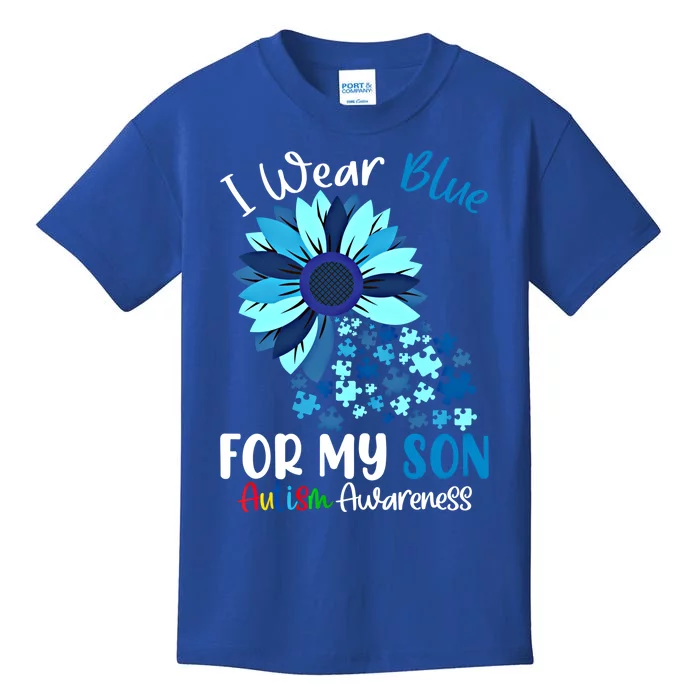 I Wear Blue For My Son Autism Awareness Sunflower Gift Kids T-Shirt