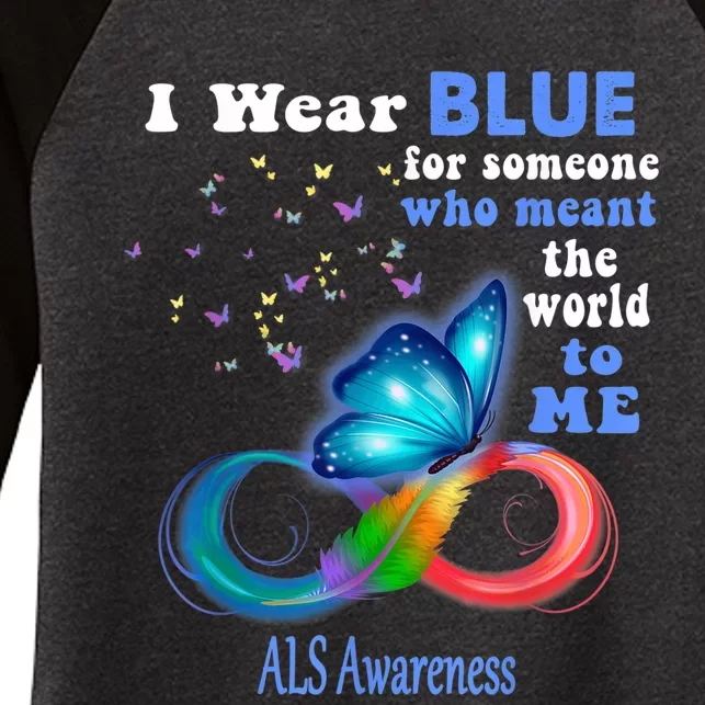 I Wear Blue ALS Awareness Women's Tri-Blend 3/4-Sleeve Raglan Shirt