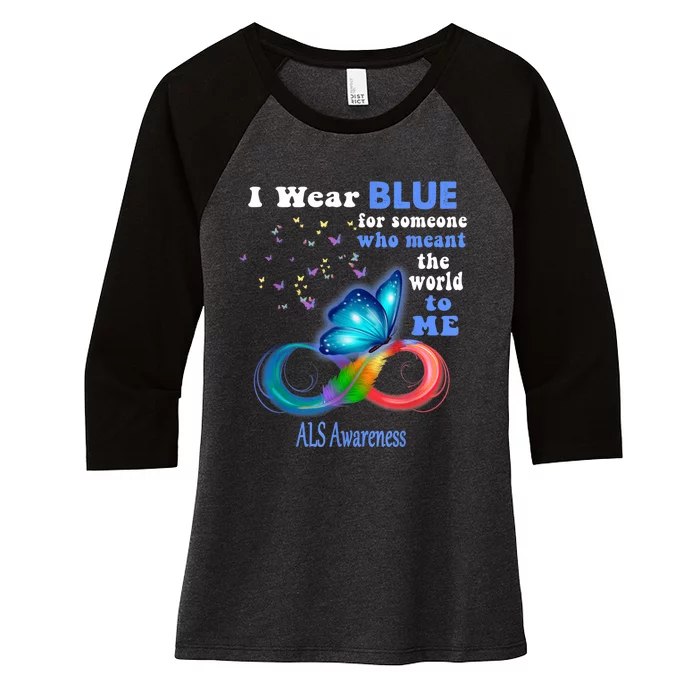 I Wear Blue ALS Awareness Women's Tri-Blend 3/4-Sleeve Raglan Shirt