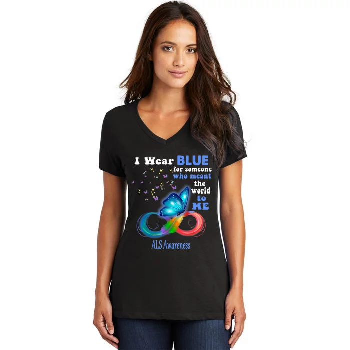 I Wear Blue ALS Awareness Women's V-Neck T-Shirt