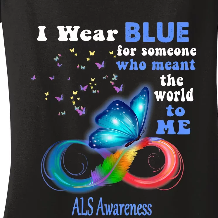 I Wear Blue ALS Awareness Women's V-Neck T-Shirt