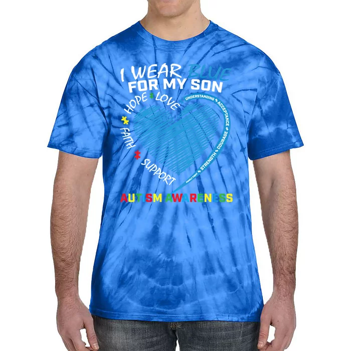 I Wear Blue For My Son Autism Awareness Support Products Cool Gift Tie-Dye T-Shirt