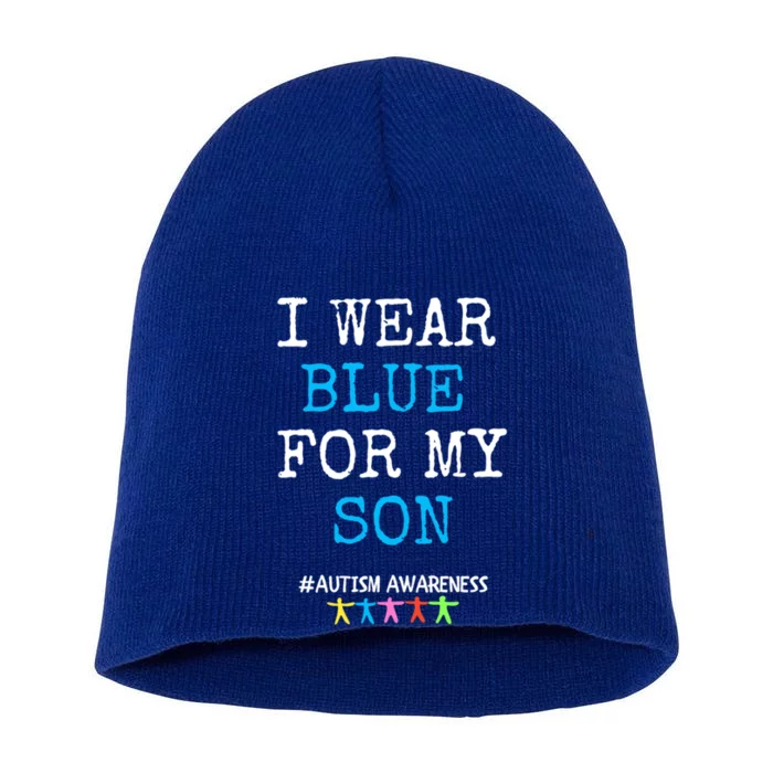 I Wear Blue For My Son Autism Awareness Month Gift Short Acrylic Beanie