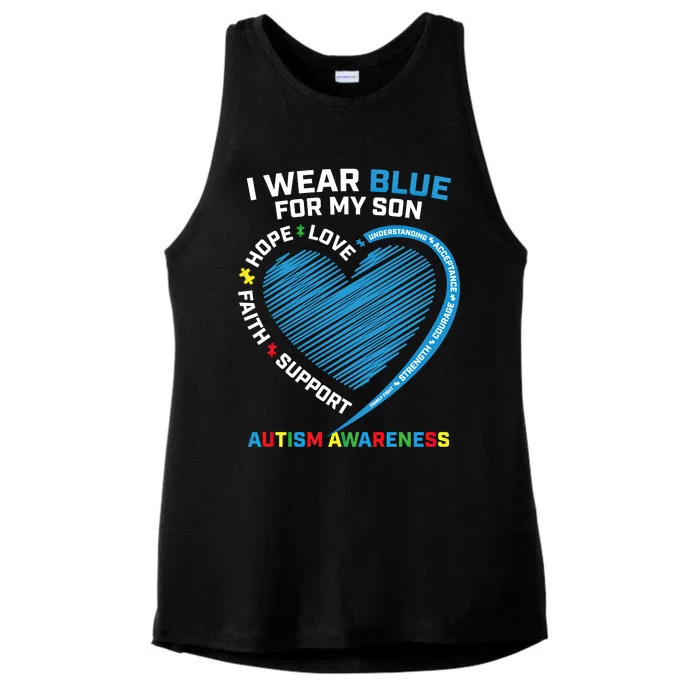 I Wear Blue For My Son Autism Awareness Support Products Cute Gift Ladies Tri-Blend Wicking Tank