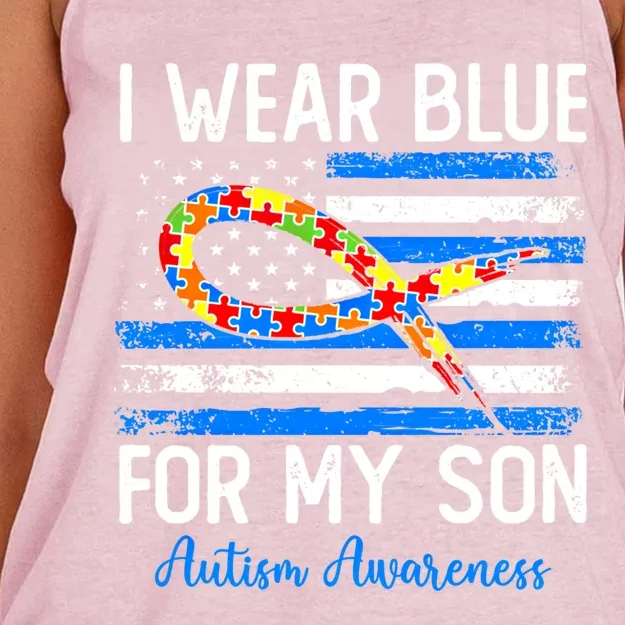 I Wear Blue For My Son Mom Dad Parents Autism Son Gift Women's Knotted Racerback Tank