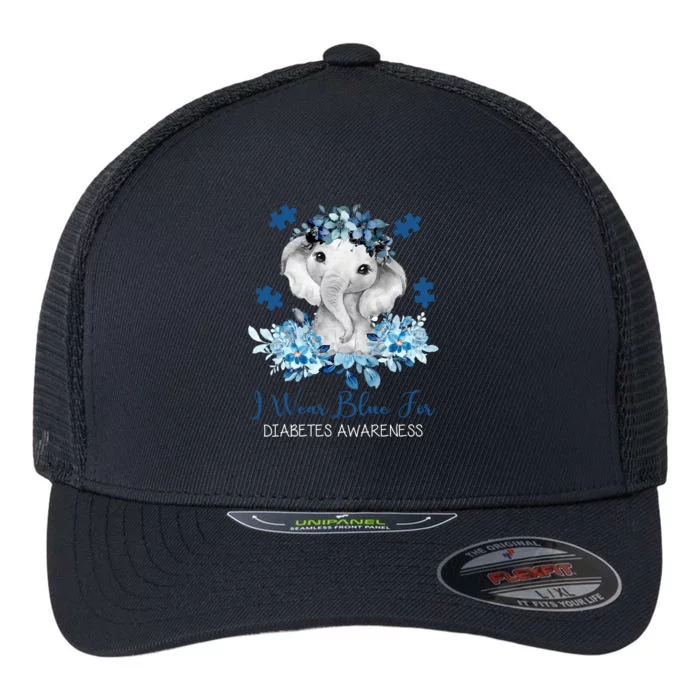 I Wear Blue For Diabetes Awareness Elephant Flexfit Unipanel Trucker Cap