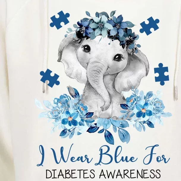 I Wear Blue For Diabetes Awareness Elephant Womens Funnel Neck Pullover Hood