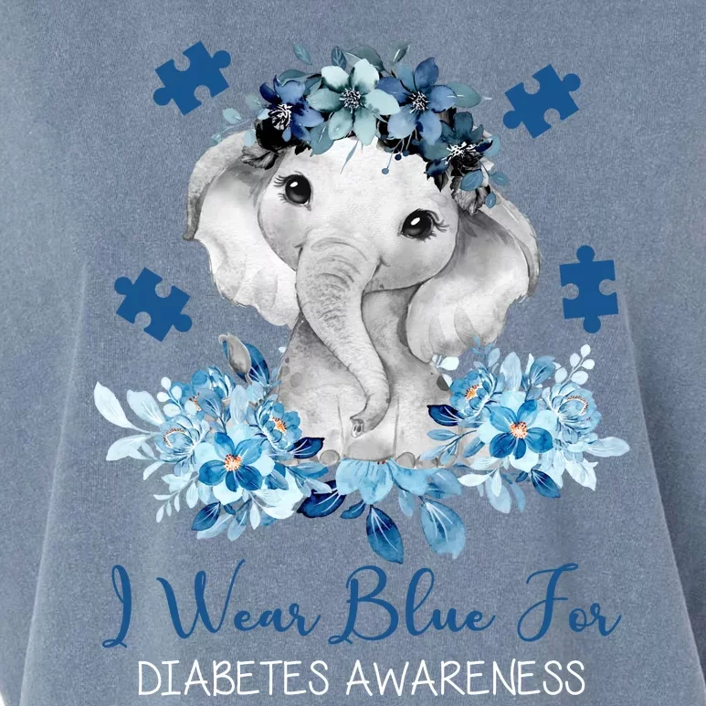 I Wear Blue For Diabetes Awareness Elephant Garment-Dyed Women's Muscle Tee