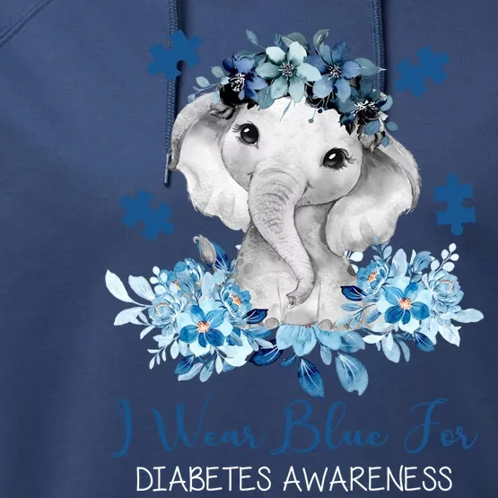 I Wear Blue For Diabetes Awareness Elephant Performance Fleece Hoodie