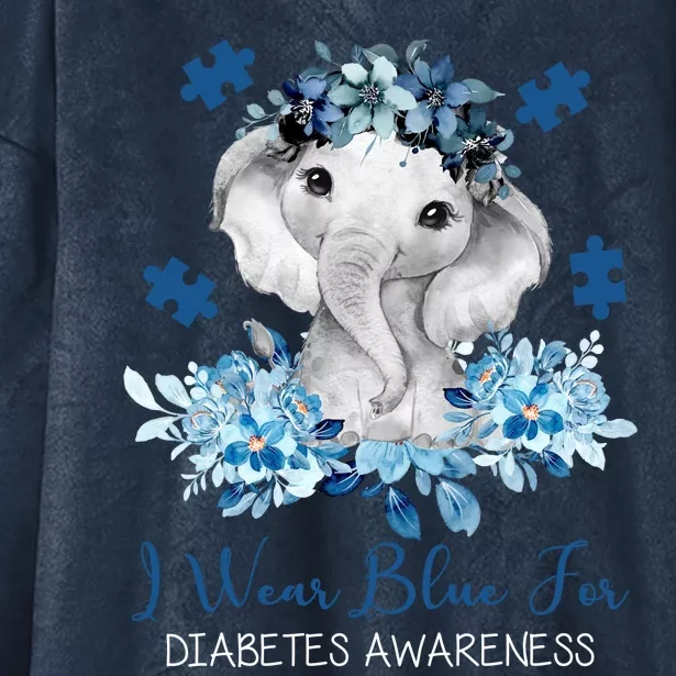 I Wear Blue For Diabetes Awareness Elephant Hooded Wearable Blanket