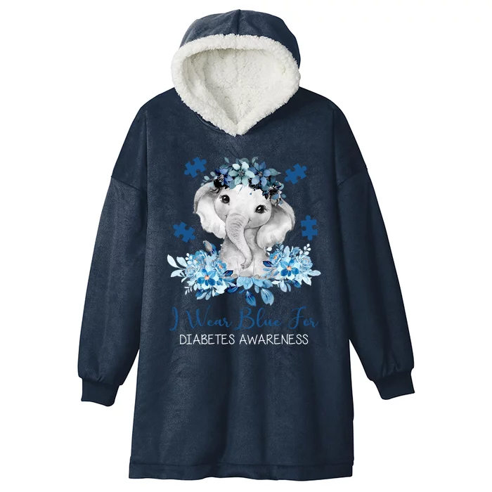 I Wear Blue For Diabetes Awareness Elephant Hooded Wearable Blanket