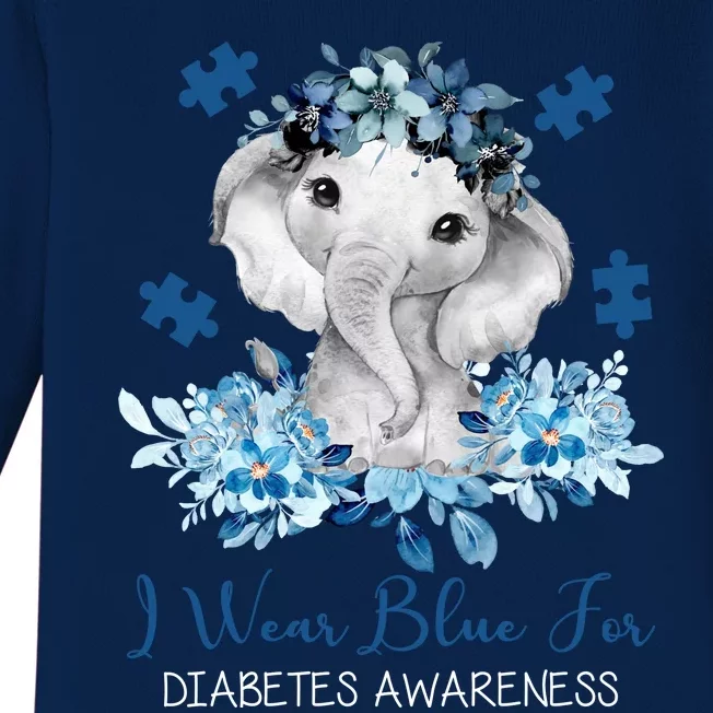 I Wear Blue For Diabetes Awareness Elephant Baby Long Sleeve Bodysuit