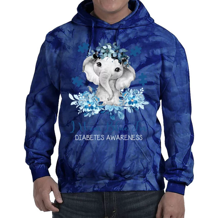 I Wear Blue For Diabetes Awareness Elephant Tie Dye Hoodie