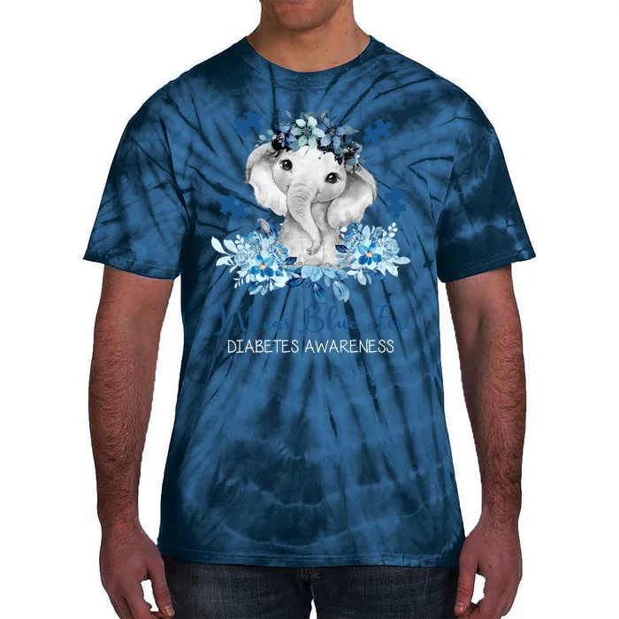 I Wear Blue For Diabetes Awareness Elephant Tie-Dye T-Shirt