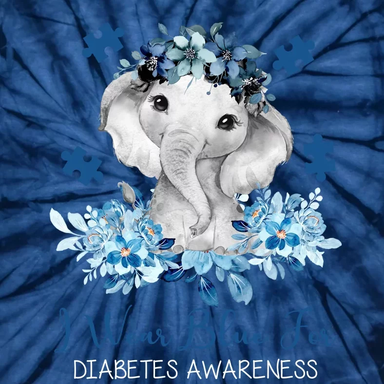 I Wear Blue For Diabetes Awareness Elephant Tie-Dye T-Shirt