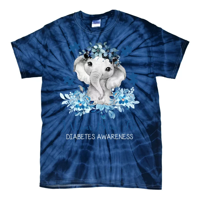 I Wear Blue For Diabetes Awareness Elephant Tie-Dye T-Shirt