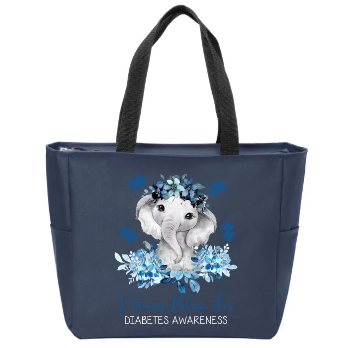 I Wear Blue For Diabetes Awareness Elephant Zip Tote Bag