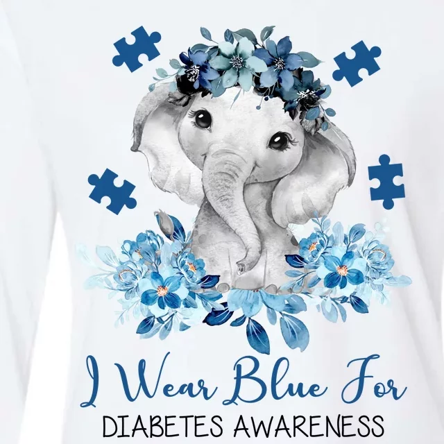 I Wear Blue For Diabetes Awareness Elephant Womens Cotton Relaxed Long Sleeve T-Shirt