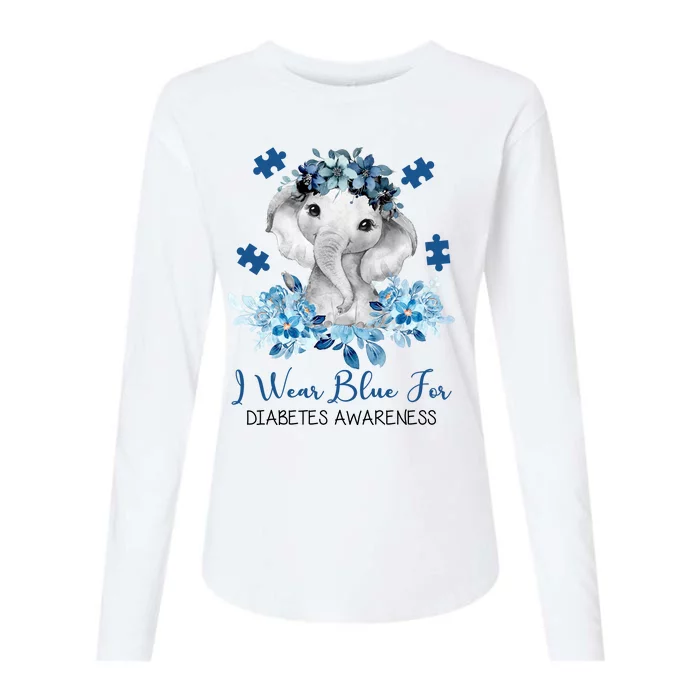 I Wear Blue For Diabetes Awareness Elephant Womens Cotton Relaxed Long Sleeve T-Shirt