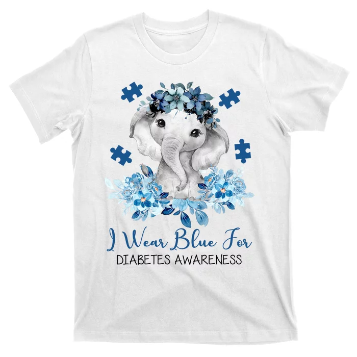 I Wear Blue For Diabetes Awareness Elephant T-Shirt