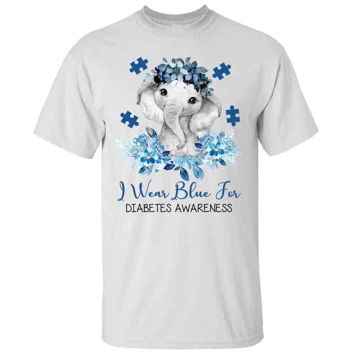 I Wear Blue For Diabetes Awareness Elephant Tall T-Shirt