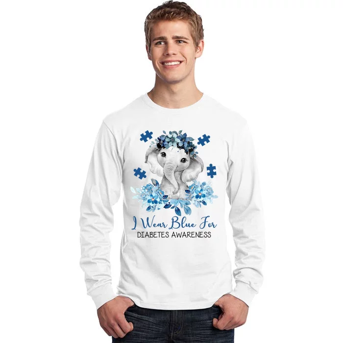 I Wear Blue For Diabetes Awareness Elephant Tall Long Sleeve T-Shirt