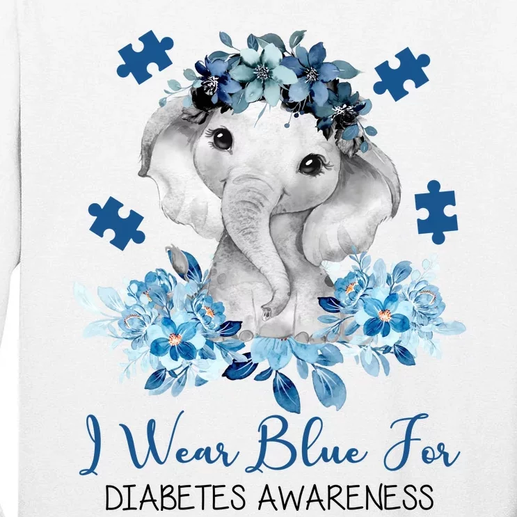 I Wear Blue For Diabetes Awareness Elephant Tall Long Sleeve T-Shirt