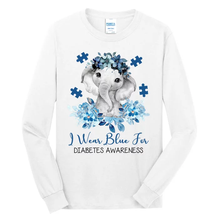 I Wear Blue For Diabetes Awareness Elephant Tall Long Sleeve T-Shirt