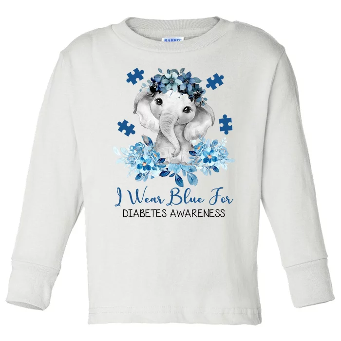 I Wear Blue For Diabetes Awareness Elephant Toddler Long Sleeve Shirt