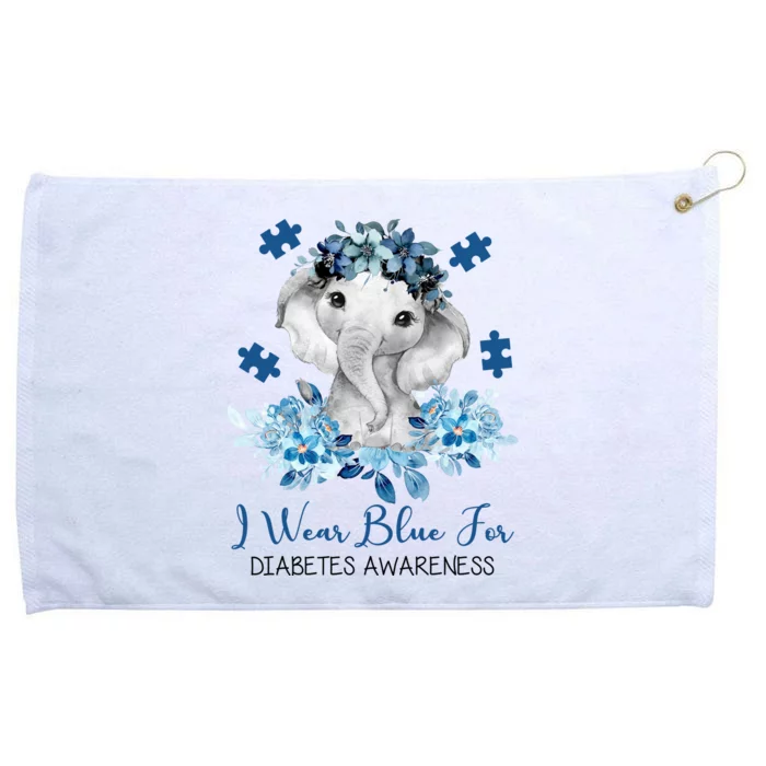 I Wear Blue For Diabetes Awareness Elephant Grommeted Golf Towel